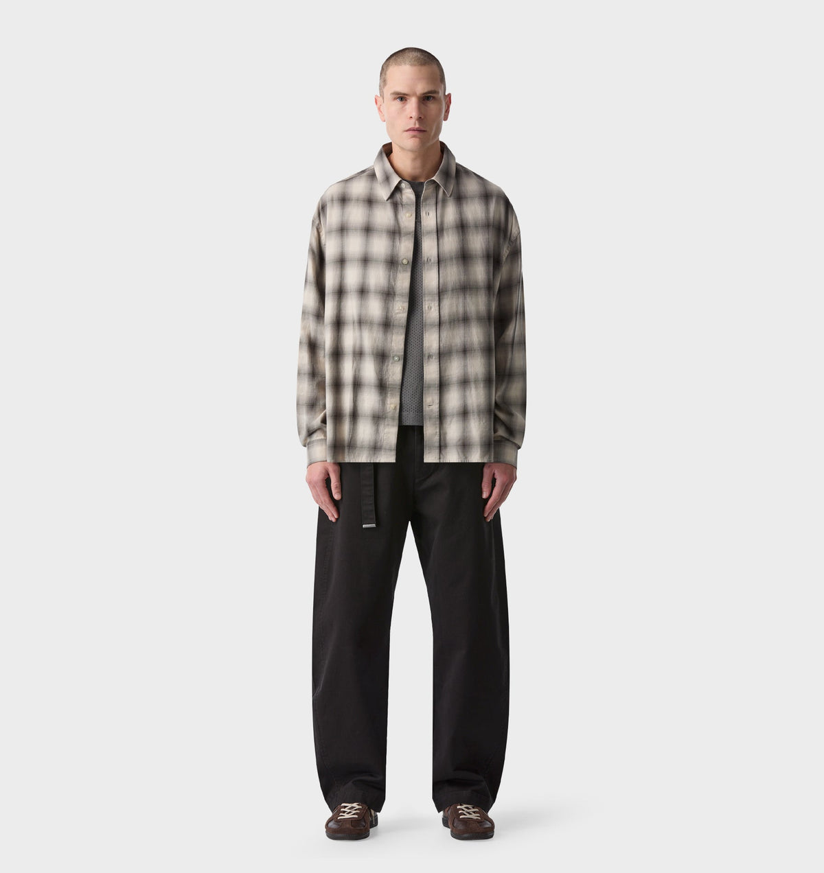 Mercer LS Flannel Shirt - Off White/Black Check
