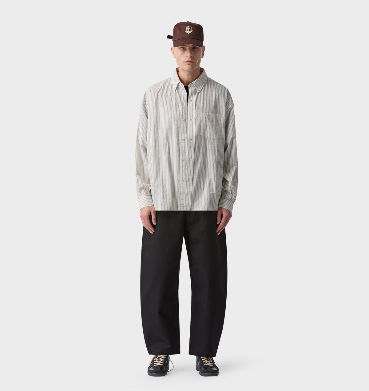 Kingston Oversized Shirt - White/Black/Beige Stripe