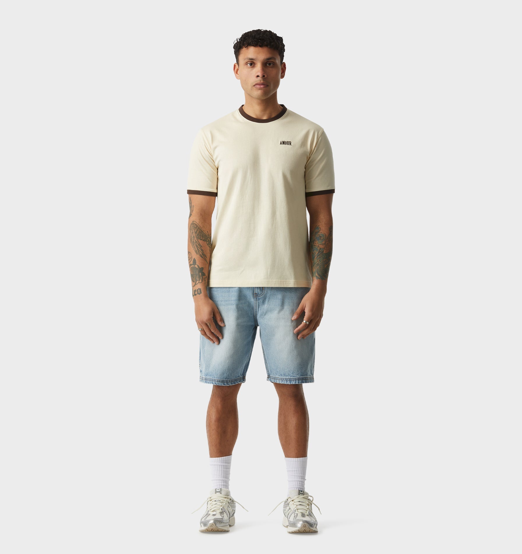 Jeremy Ringer Slim Tee - Off White/Brown
