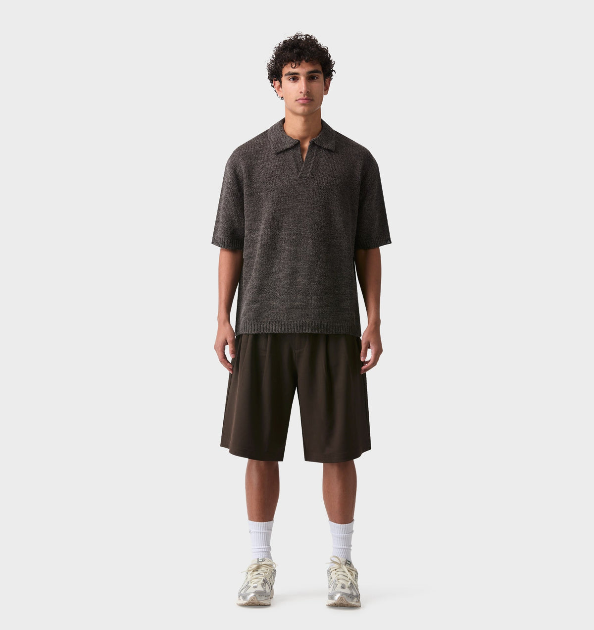 Box Knit Polo - Charcoal