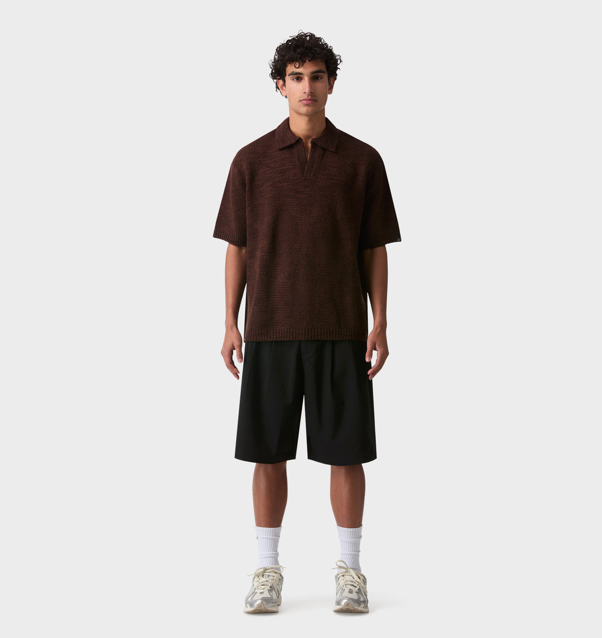 Box Knit Polo - Brown