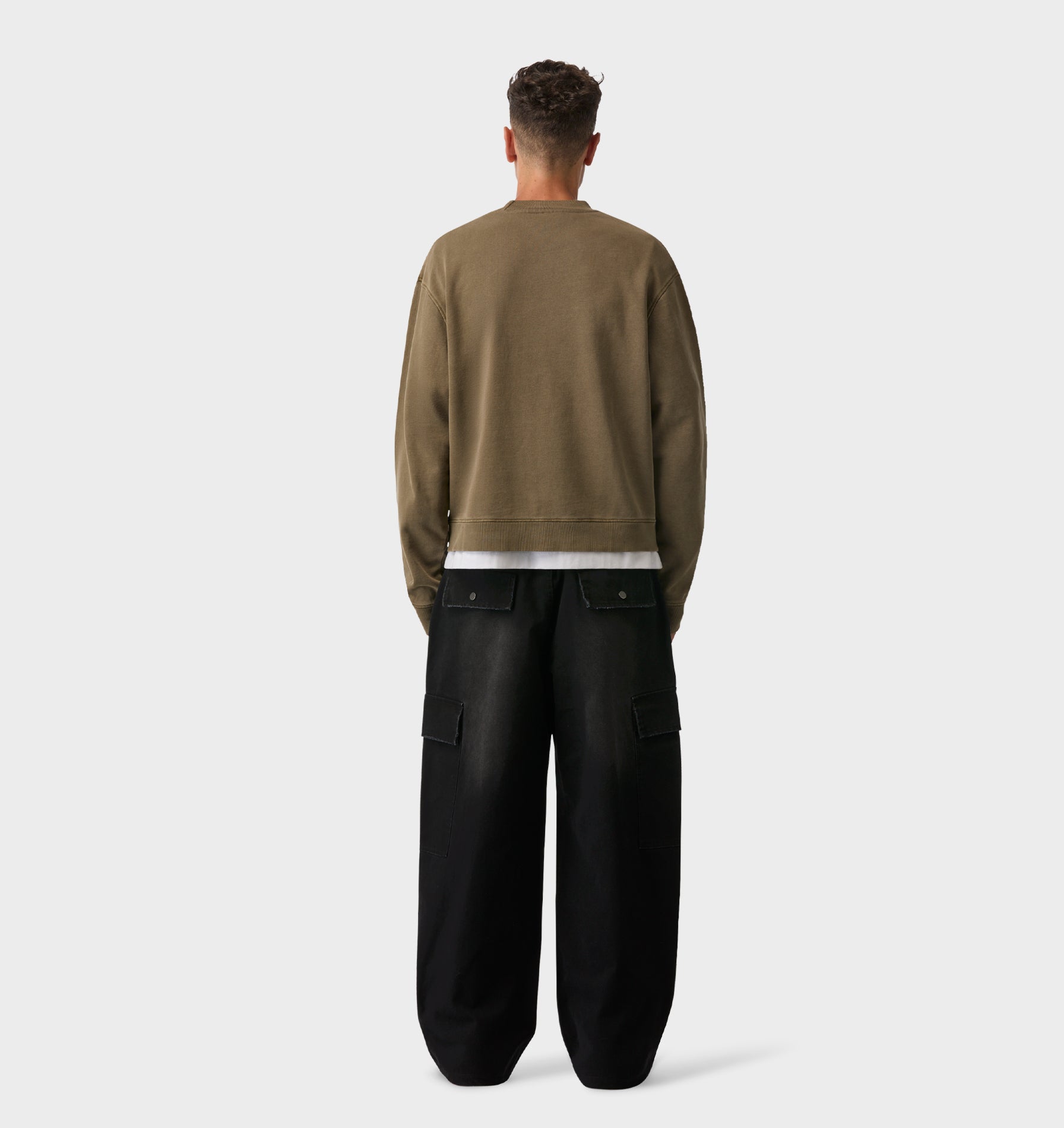 Crop Oversized Crew - Washed Mushroom