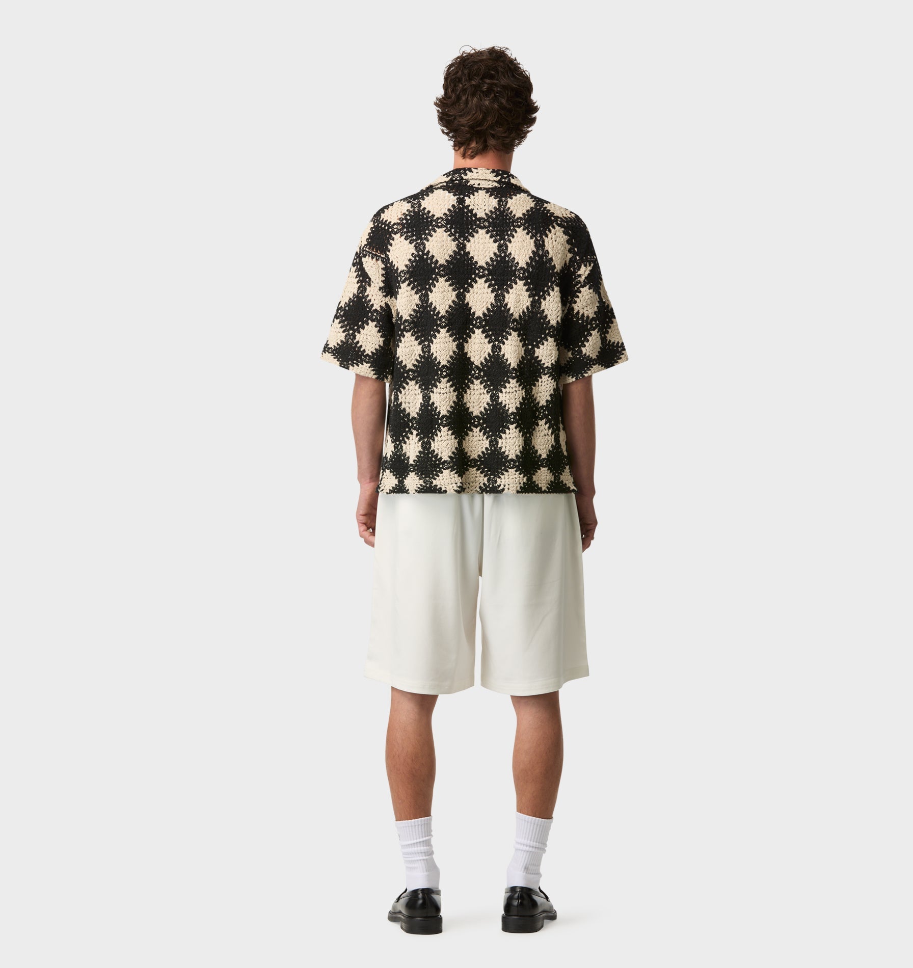 Crochet Box Cuban Collar SS Shirt - Off White/Black
