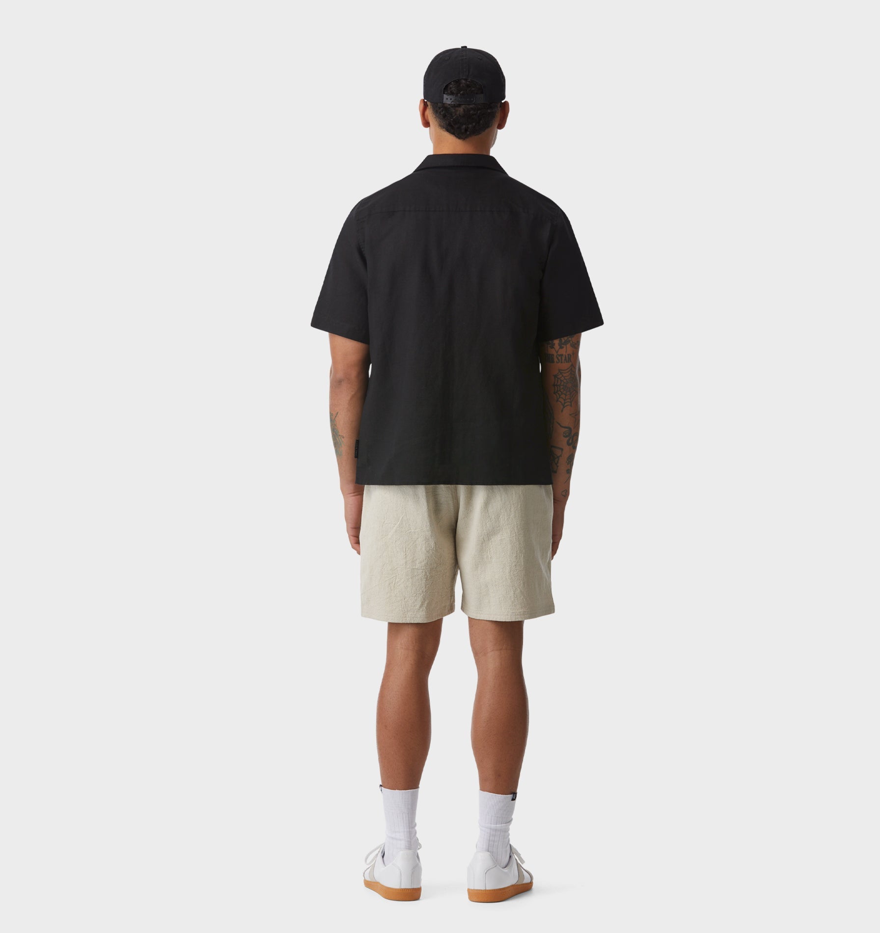 Linen Cuban Collar SS Shirt - Black