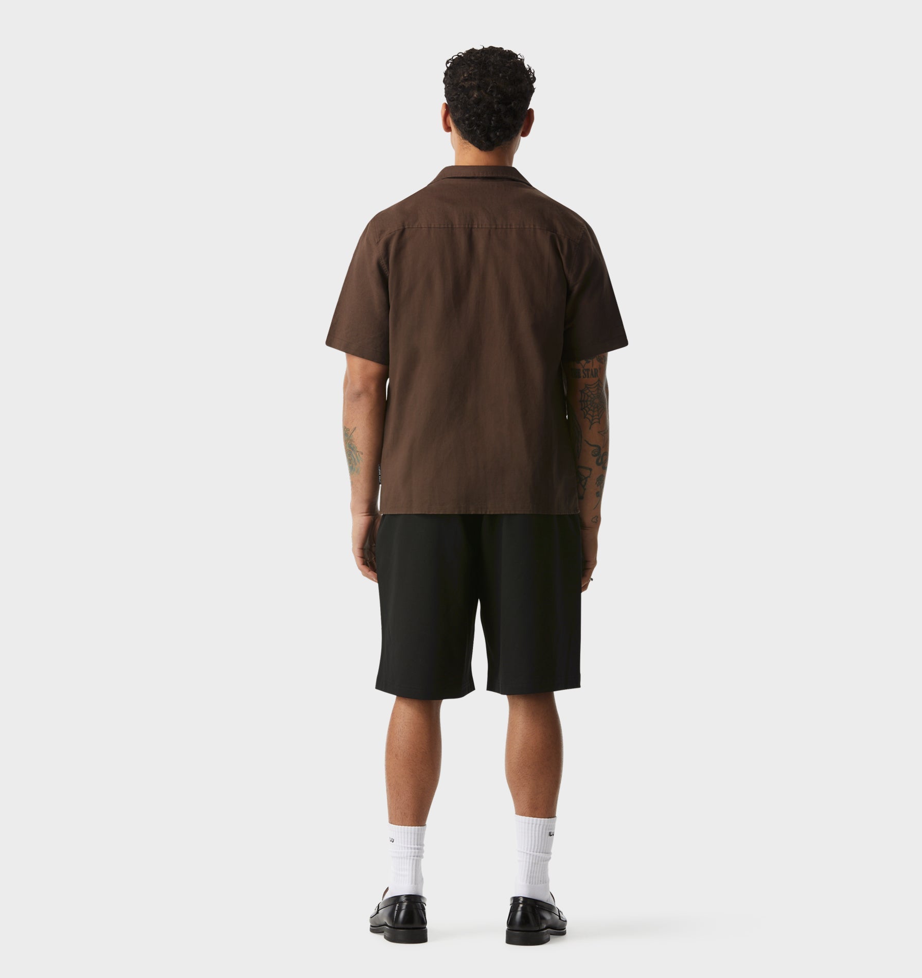 Linen Cuban Collar SS Shirt - Espresso