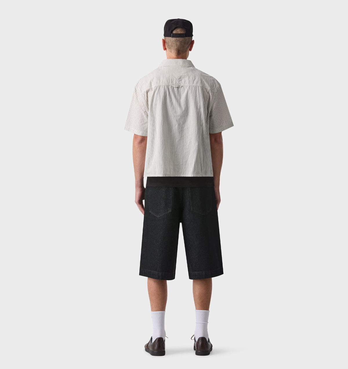 Stripe Crop SS Shirt - White/Black/Beige Stripe