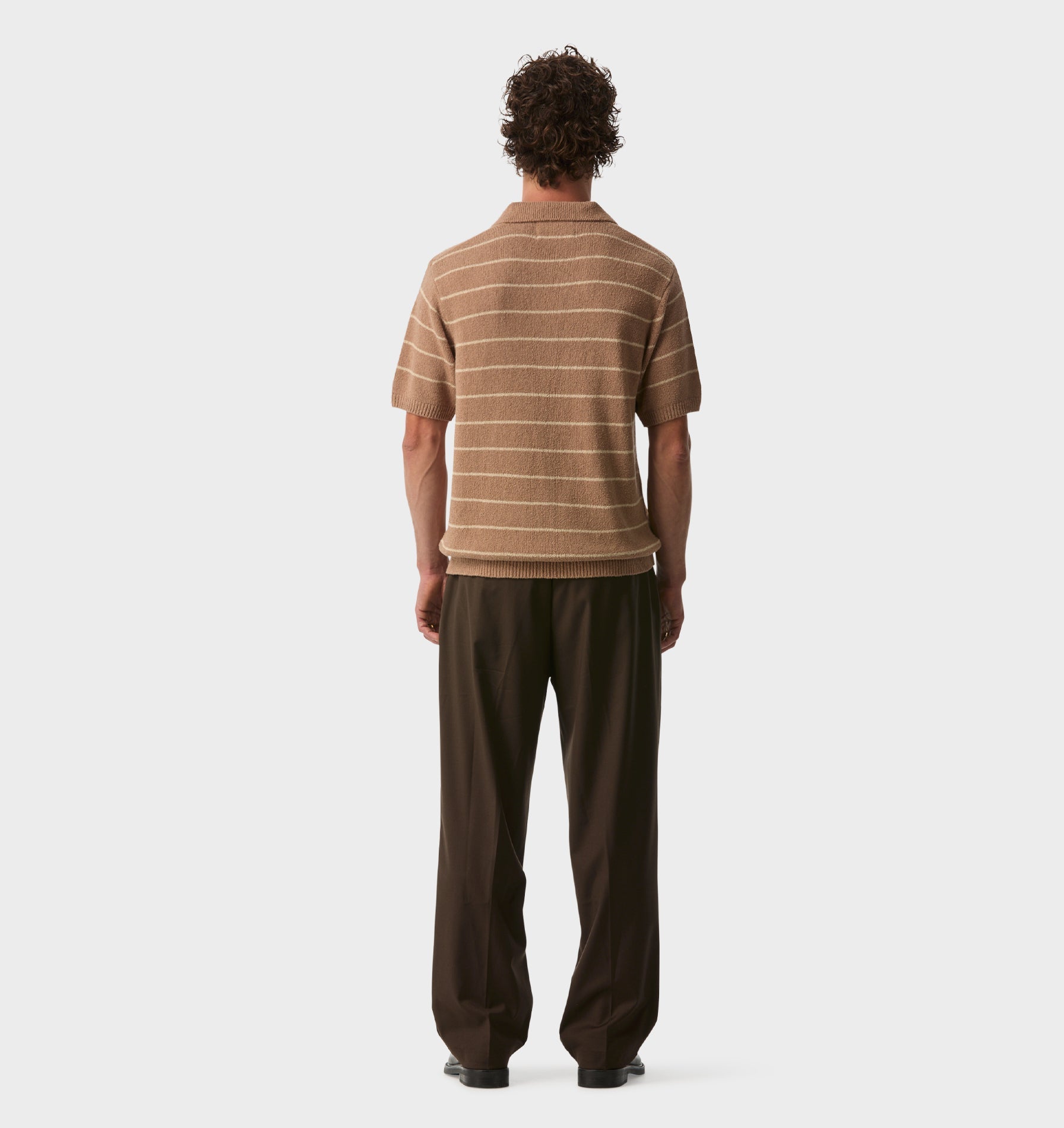 Clive Knit SS Polo in Mushroom Stripe | I Love Ugly US