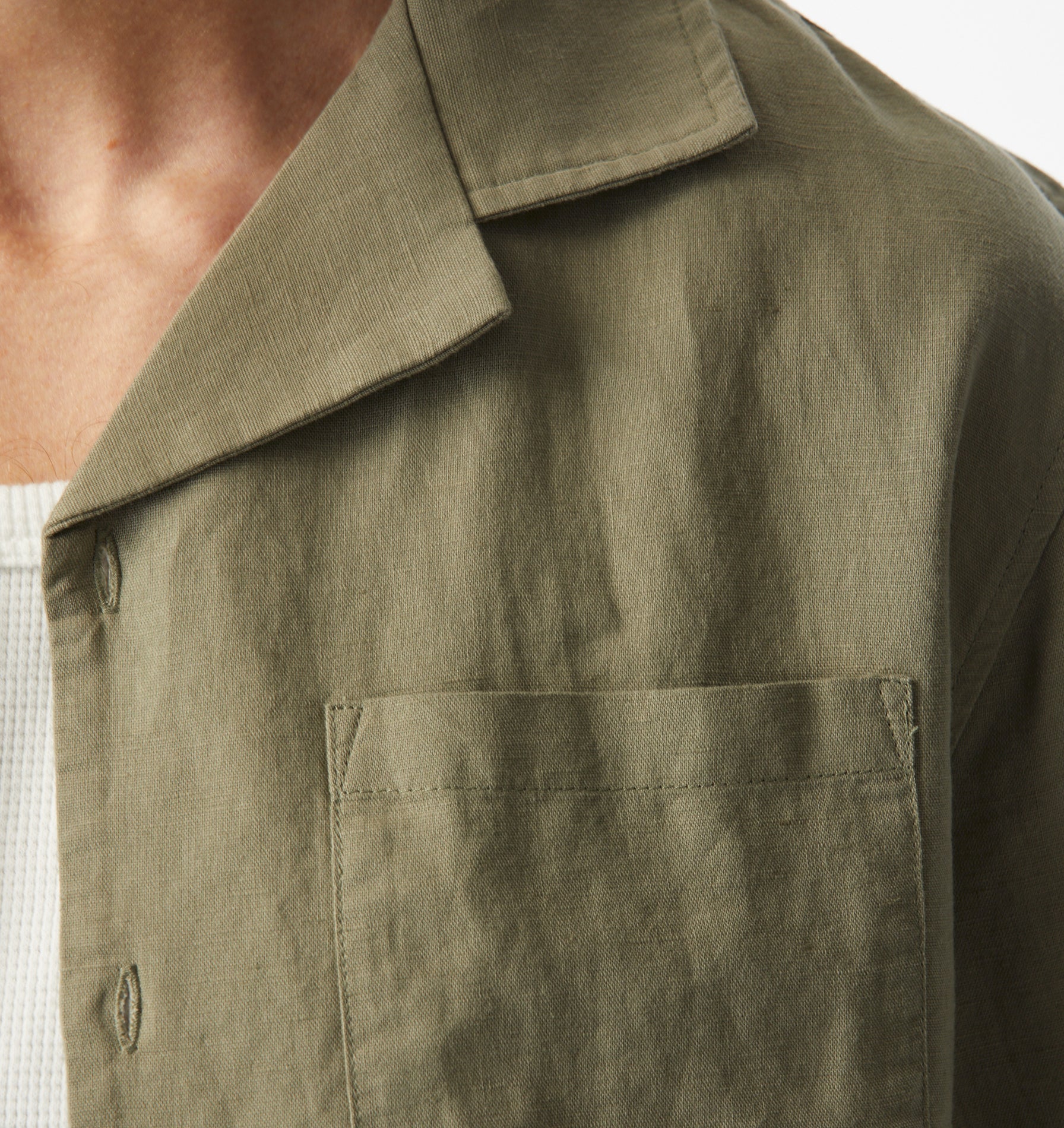 Linen Cuban Collar SS Shirt - Sage