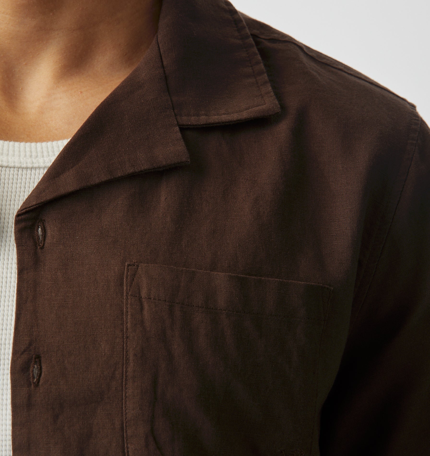 Linen Cuban Collar SS Shirt - Espresso