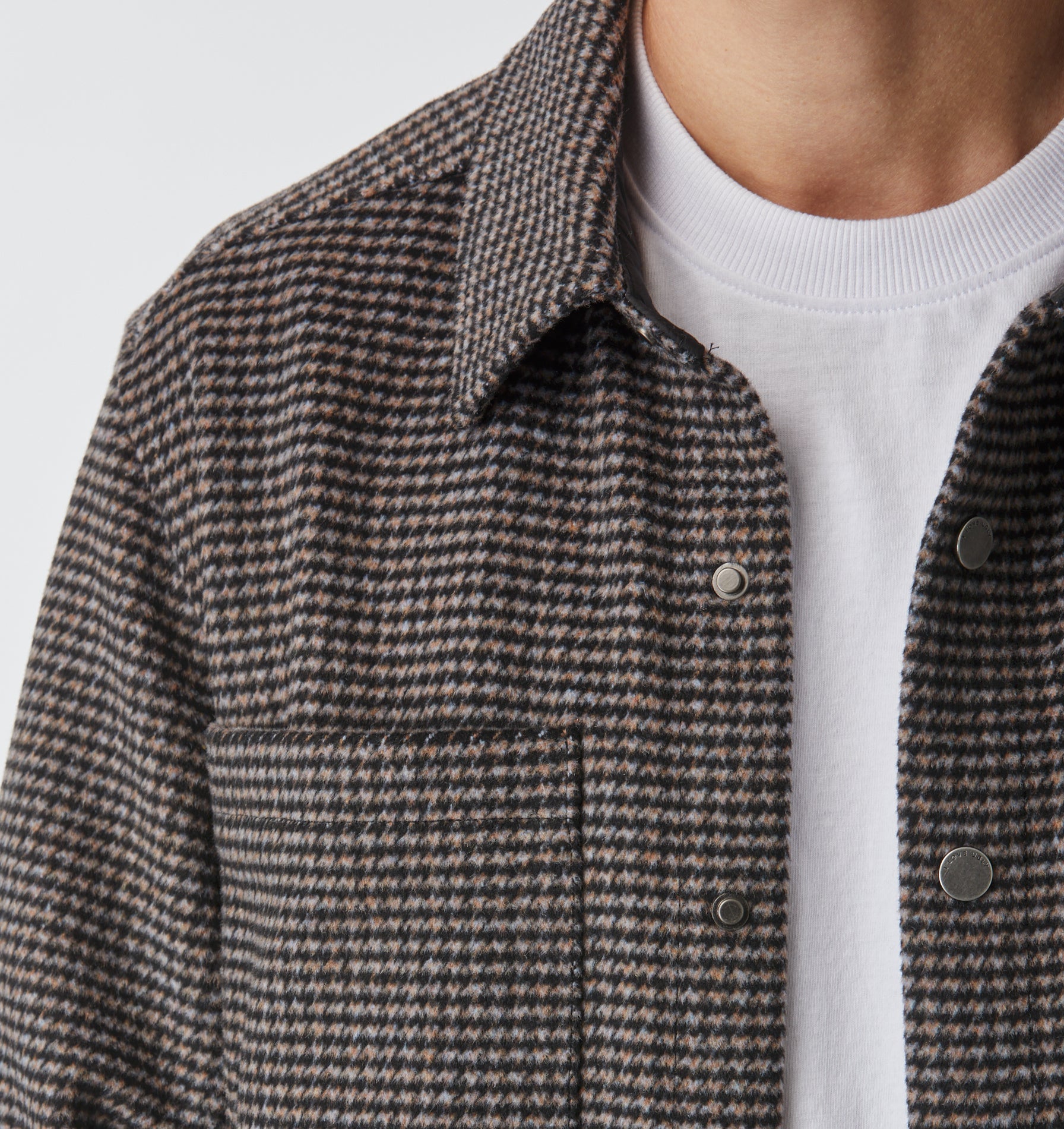 Wool Overshirt - Black/Rust Houndstooth