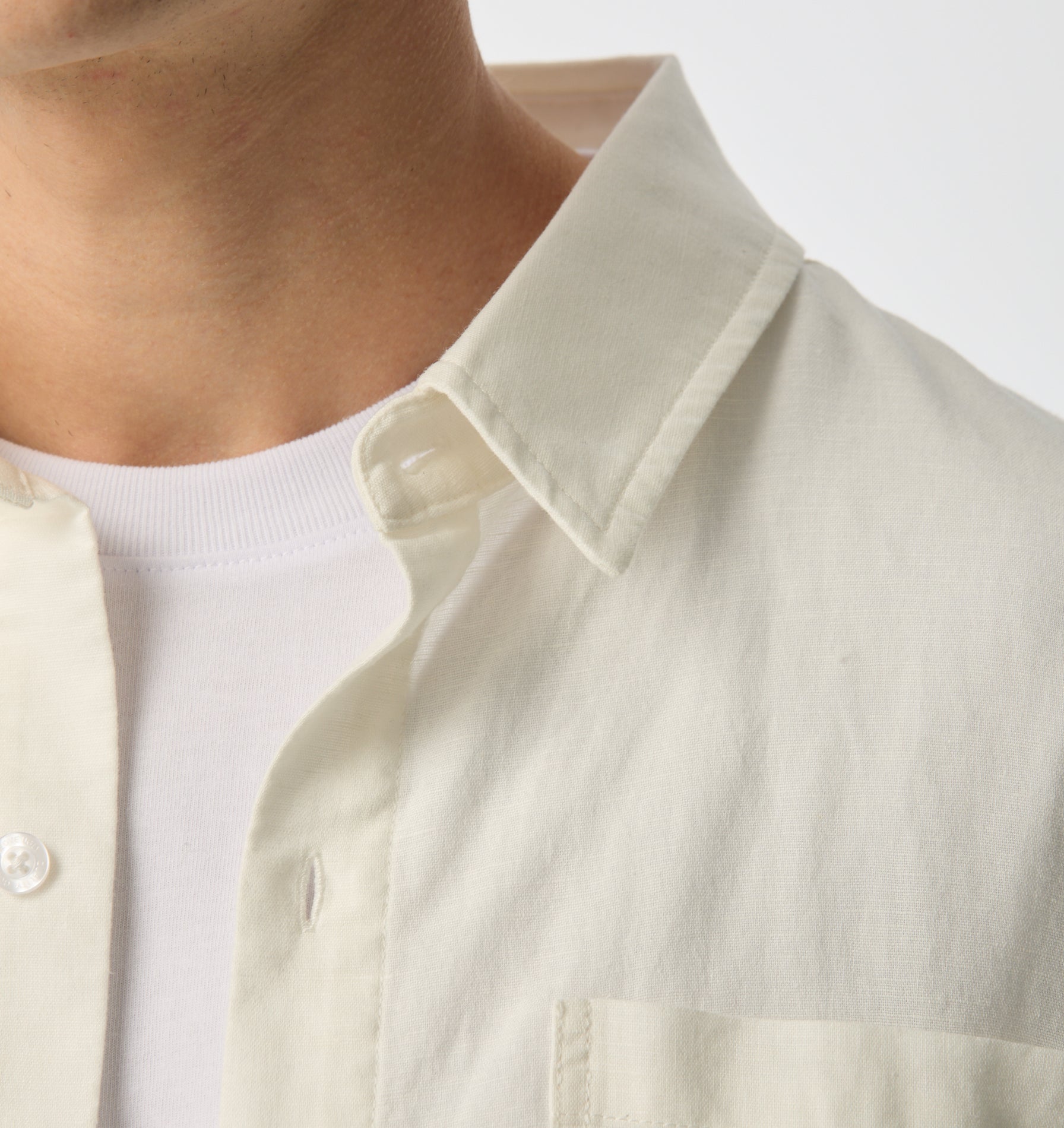 Linen Crop LS Shirt - White