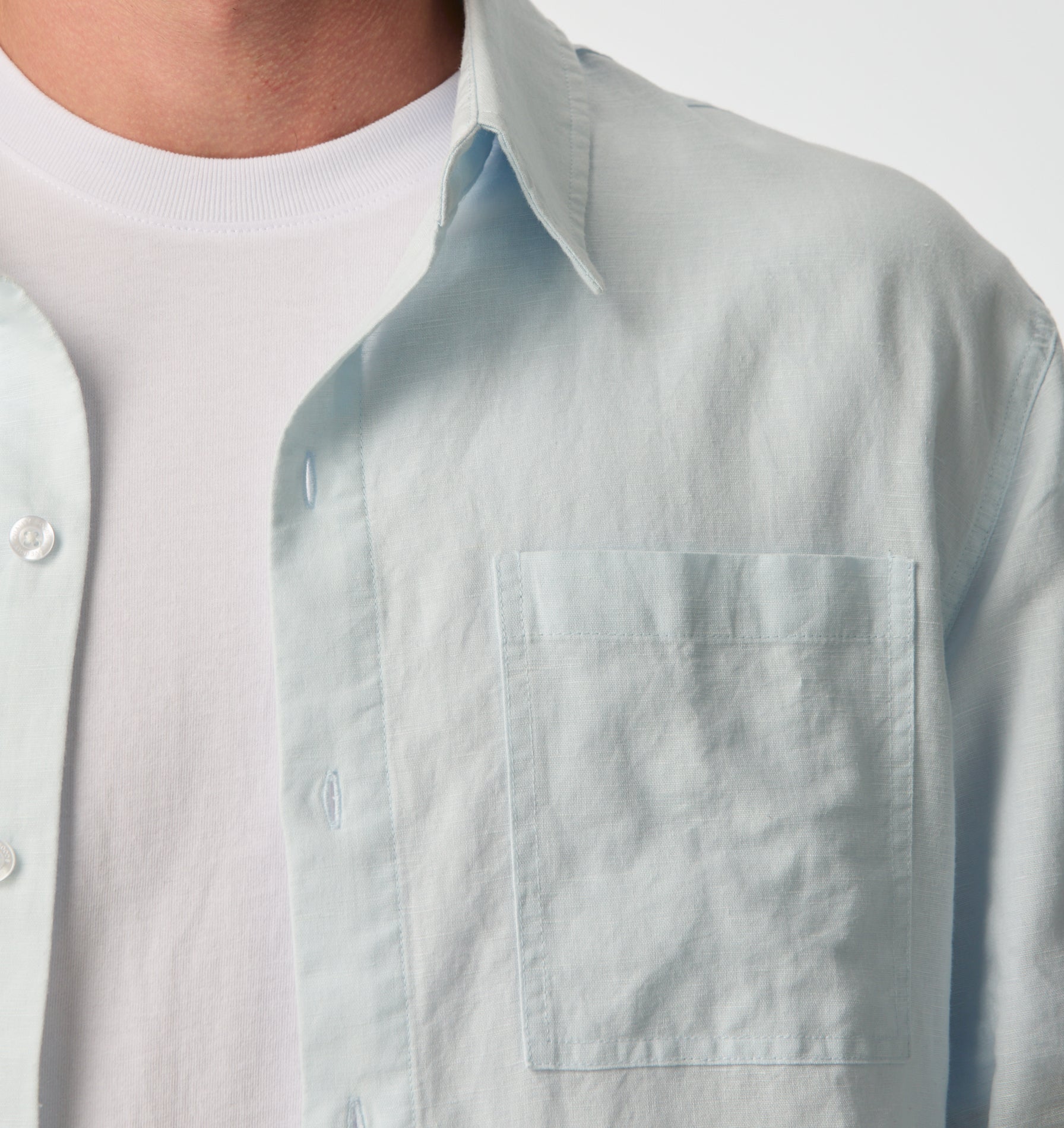 Linen Crop LS Shirt - Pale Blue