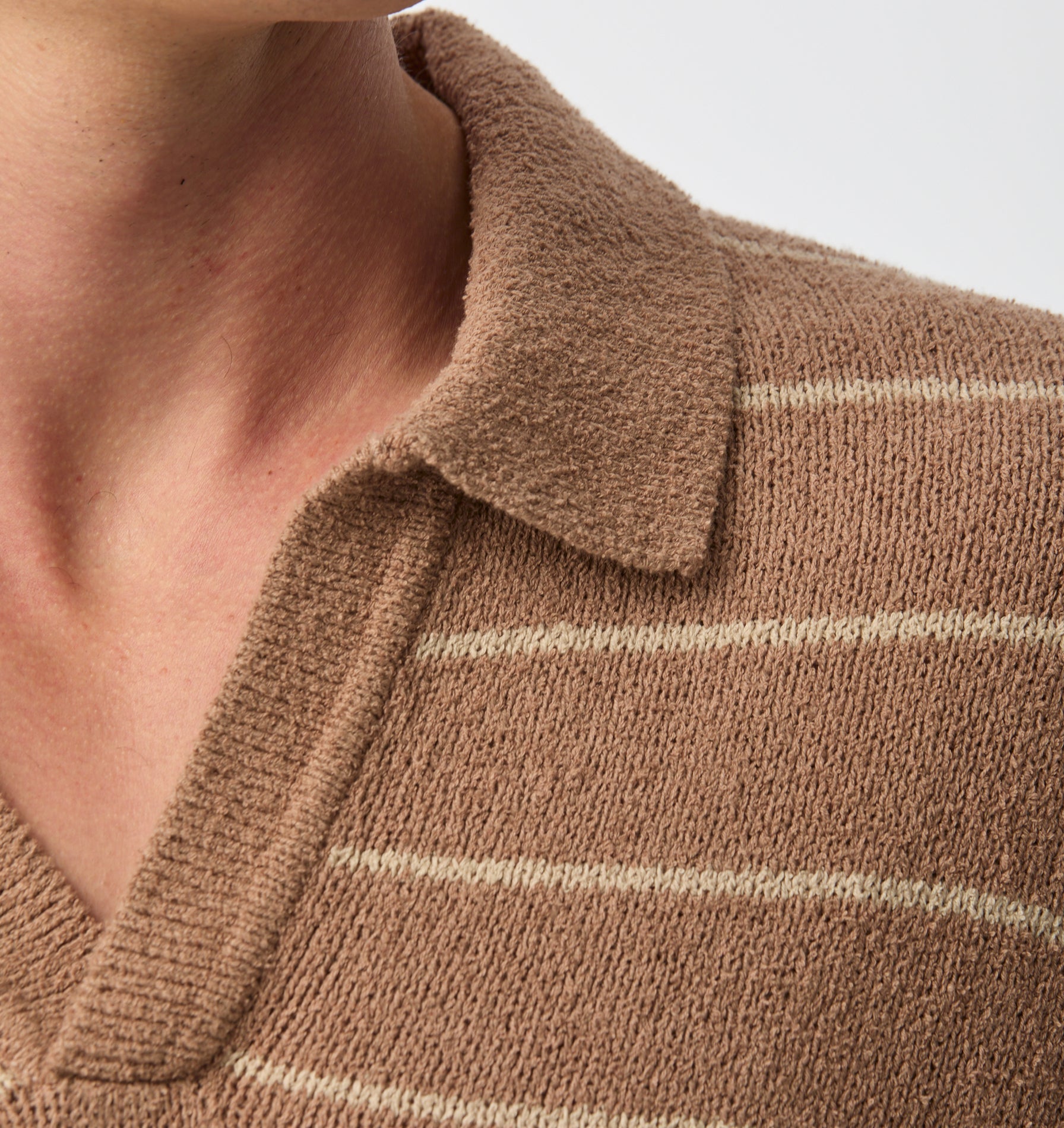 Clive Knit SS Polo - Mushroom Stripe