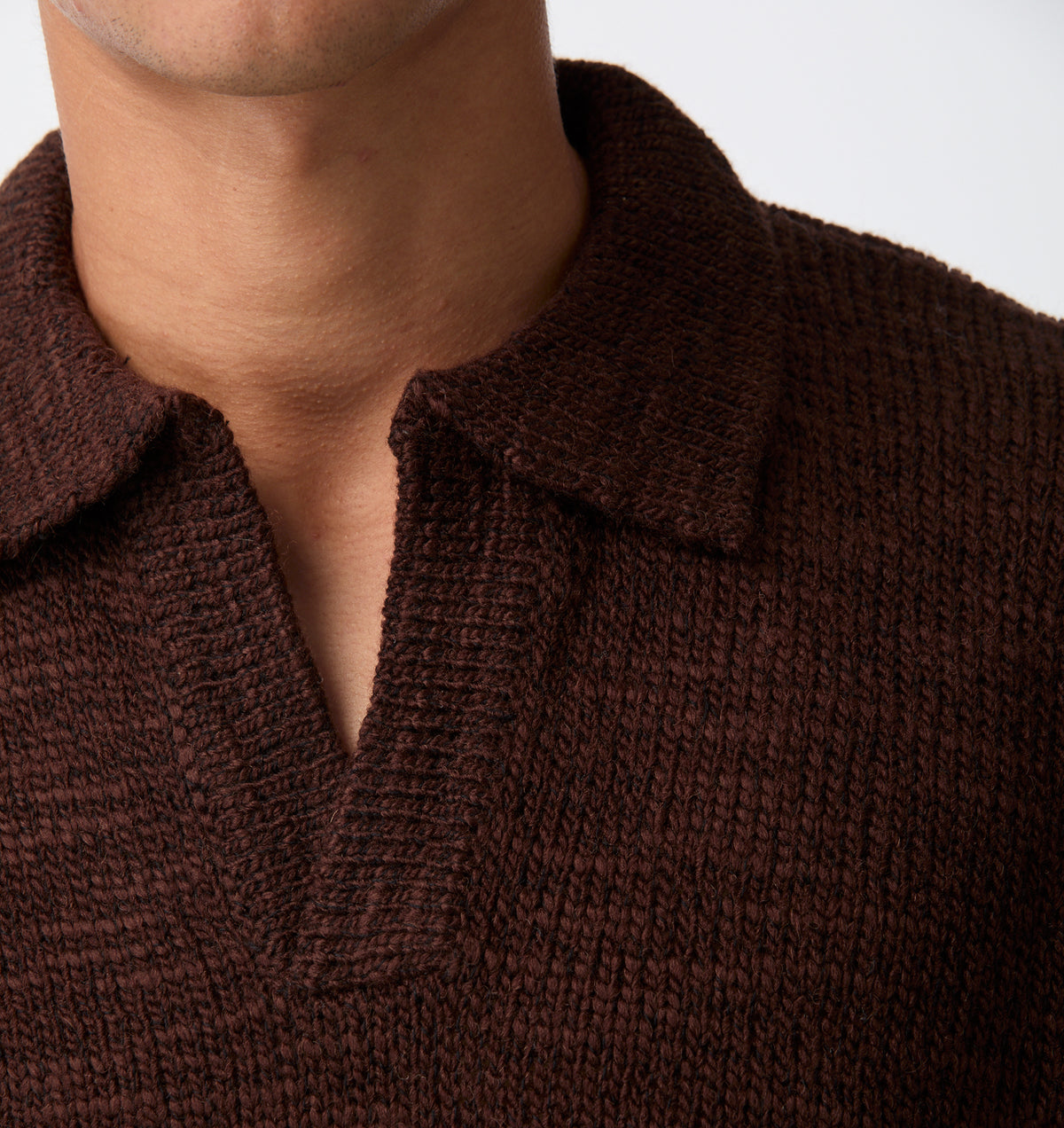 Box Knit Polo - Brown