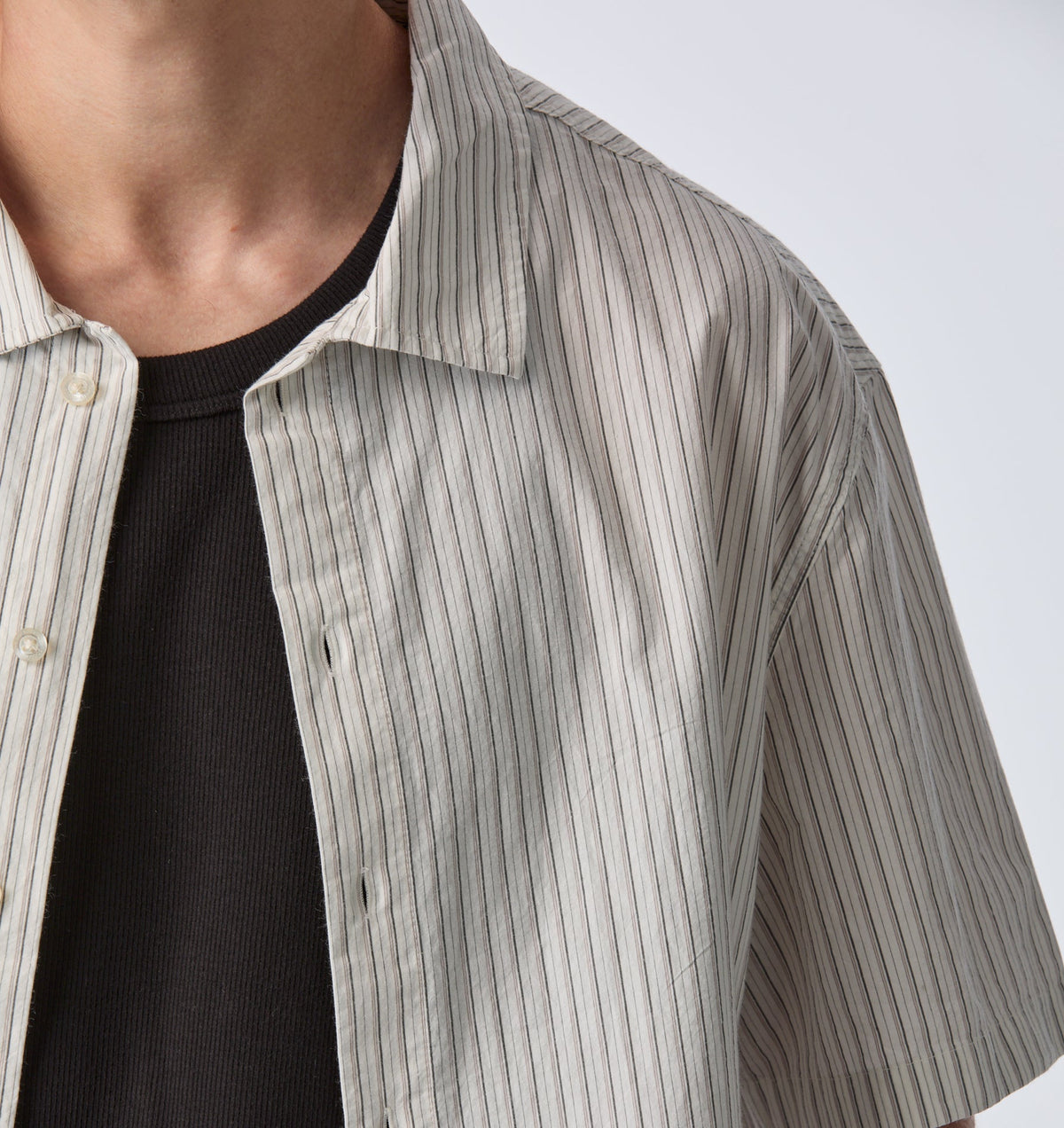 Stripe Crop SS Shirt - White/Black/Beige Stripe