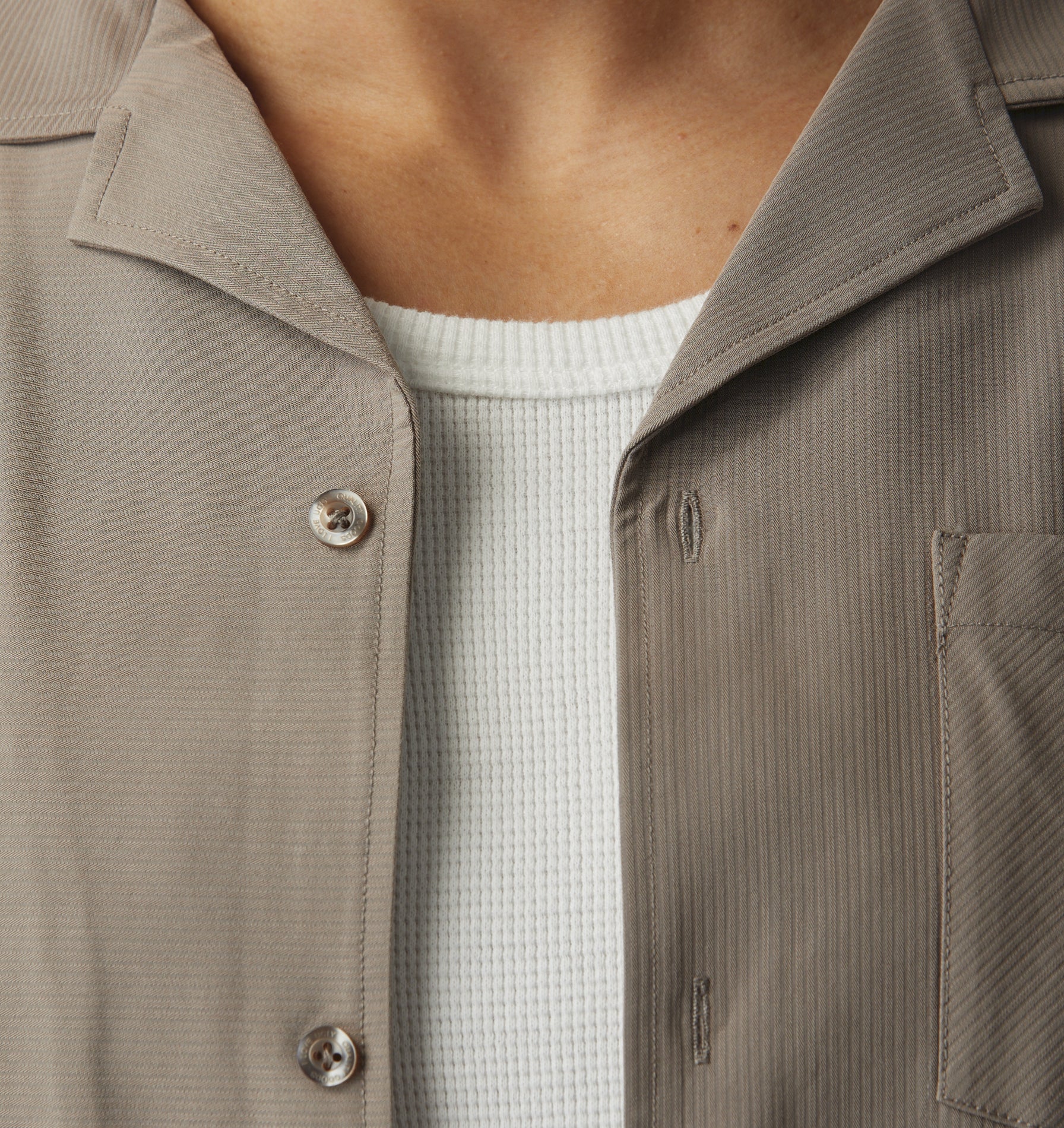 Textured Box Cuban Collar SS Shirt - Mushroom Stripe