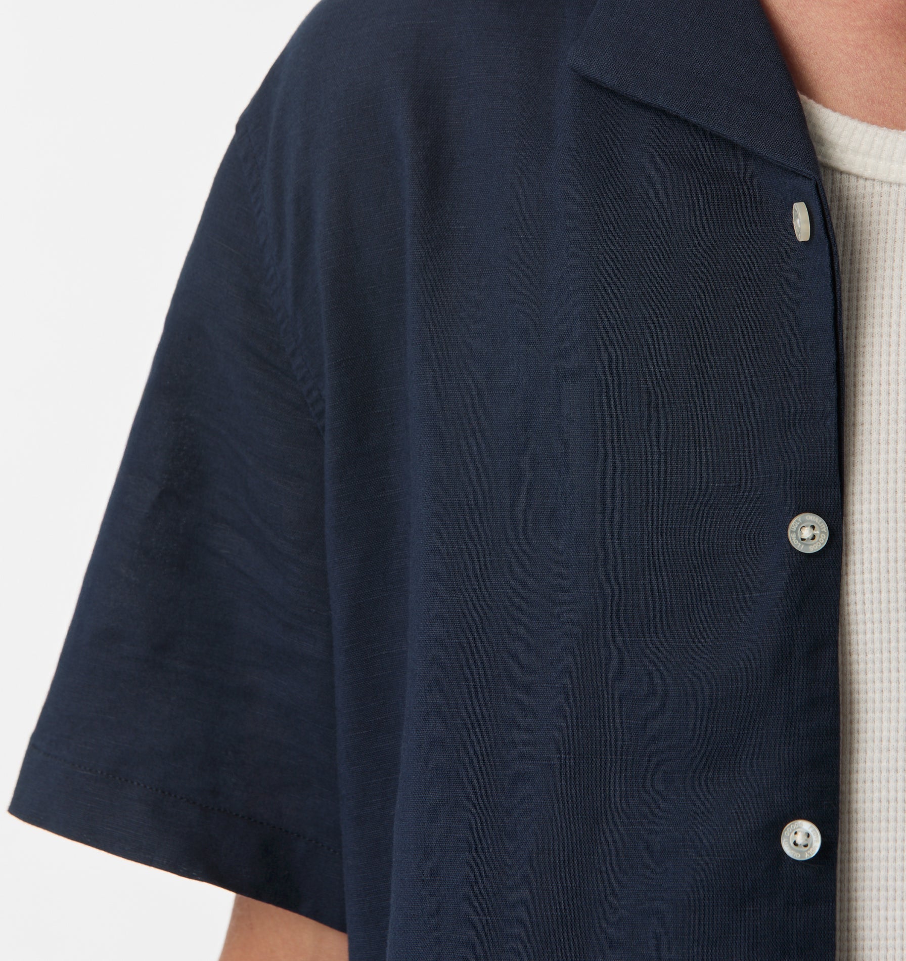Linen Cuban Collar SS Shirt - Indigo