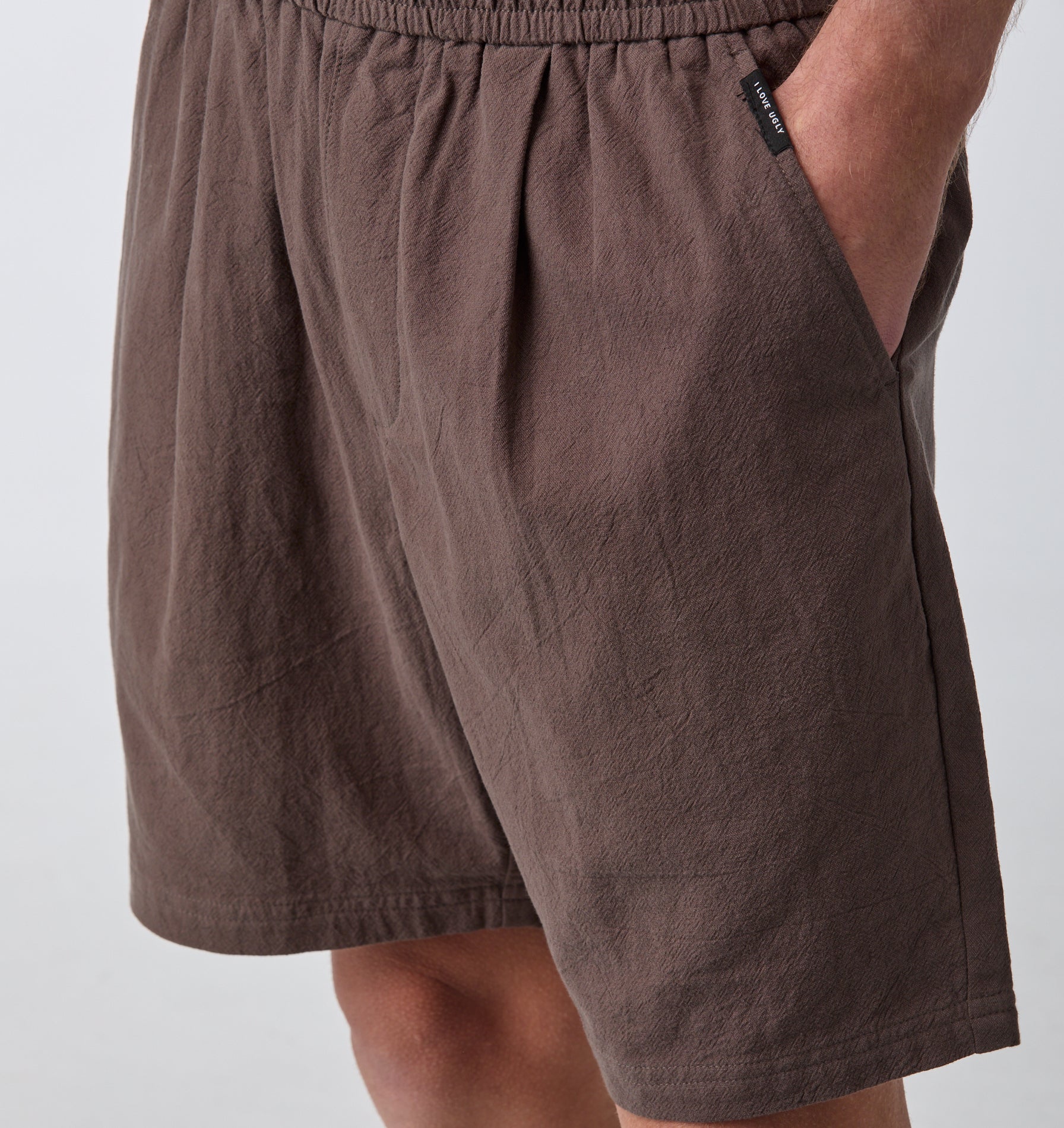 Linen Michael Pleat Short - Mushroom