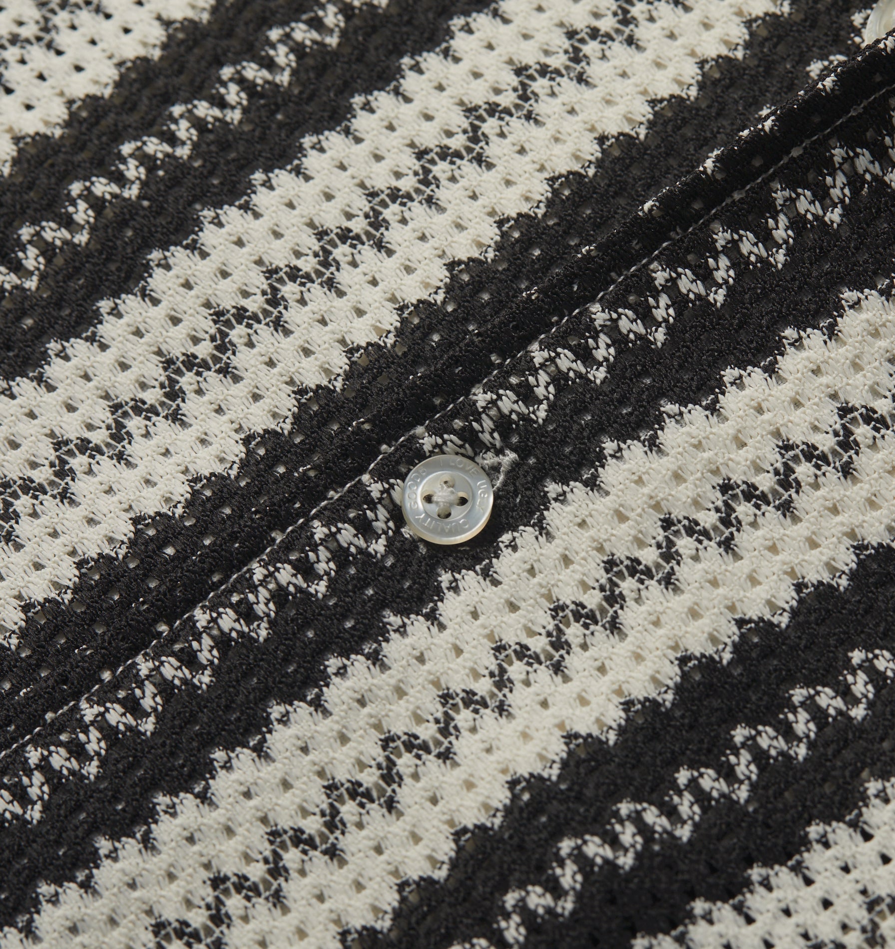 Textured Cuban Collar SS Shirt - Black/White Stripe