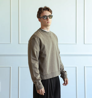 Crop Oversized Crew - Washed Mushroom