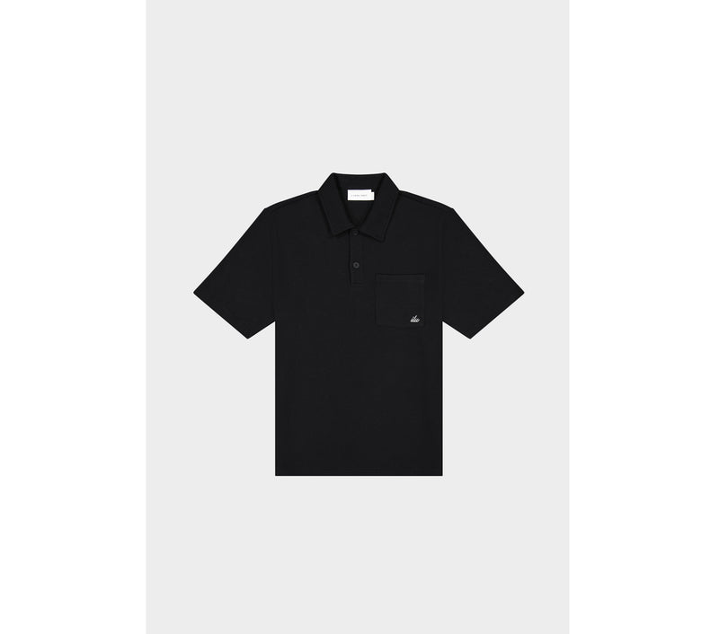 Waffle SS Polo Shirt - Black